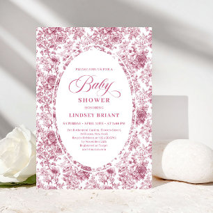 Invitation Élégant papier toile de Jouy français roses rose s