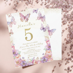 Invitation Élégant Papillon Aquarelle pour un 5ème Anniversai