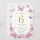 Invitation Élégant Papillon de Fête d'anniversaire de 6 ans F (Devant)