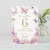 Invitation Élégant Papillon de Fête d'anniversaire de 6 ans F (Debout devant)
