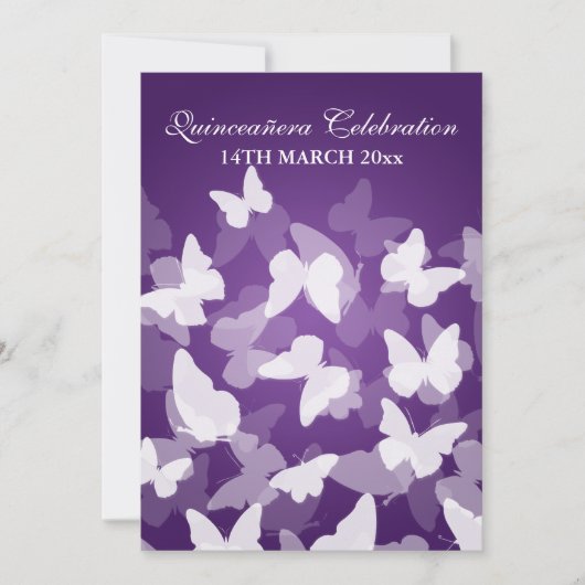 Invitation Élégant papillon du Parti Quinceañera violet (Devant)