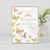Invitation Élégant papillon en or Quinceañera (Debout devant)