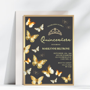 Invitation Elégant papillon en or Tiara Quinceañera