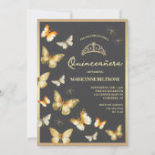 Invitation Elégant papillon en or Tiara Quinceañera (Devant)