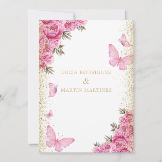 Invitation Elégant papillon et floral Nuestra Boda (Dos)