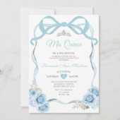 Invitation Elégant Papillon floral bleu Dusty Mis Quince (Devant)