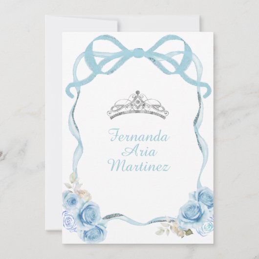 Invitation Elégant Papillon floral bleu Dusty Mis Quince (Dos)