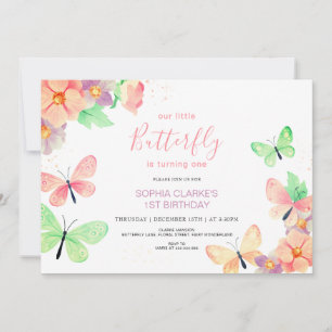 Invitation Elégant papillon floral Photo personnalisée 1er an
