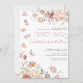 Invitation Élégant Papillon floral rose pâle Quinceañera (Devant)