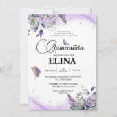 Invitation Élégant papillon lavande Quinceañera Lilac (Devant)