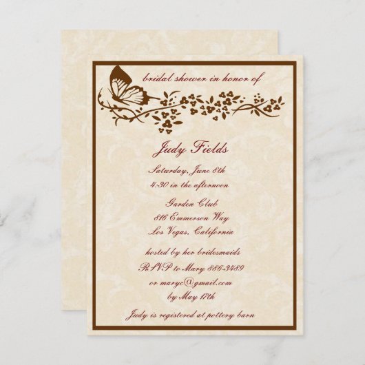 Invitation Elégant Papillon Mariage Douche nuptiale Invitatio (Devant / Derrière)