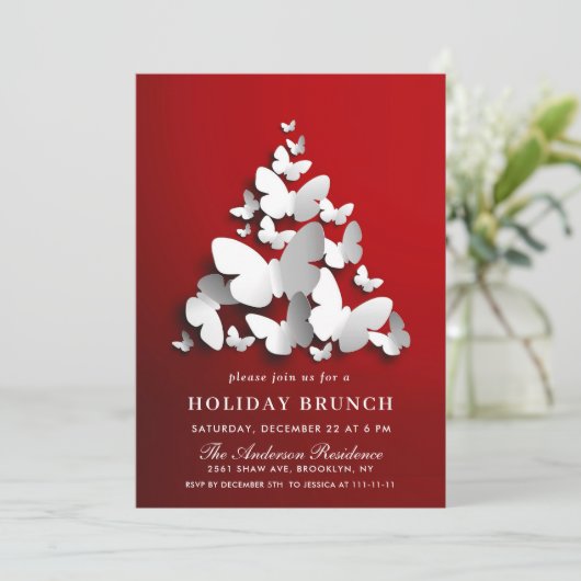 Invitation Élégant papillon Monarque NOËL BRUNCH VACANCES (Debout devant)