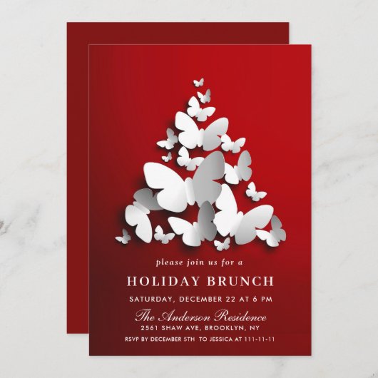 Invitation Élégant papillon Monarque NOËL BRUNCH VACANCES (Devant / Derrière)
