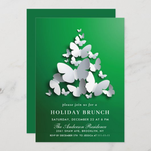 Invitation Élégant papillon Monarque NOËL BRUNCH VACANCES (Devant / Derrière)