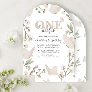 Invitation Elégant Papillon Onederful Floral 1er anniversaire