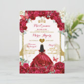 Invitation Élégant Papillon Quince Couronne Rouge Floral Mis (Debout devant)