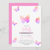 Invitation Elégant papillon rose 1er anniversaire (Devant / Derrière)