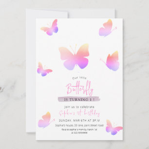 Invitation Elégant papillon rose 1er anniversaire