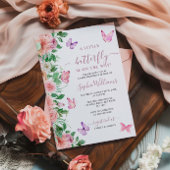 Invitation Élégant papillon rose et violet Baby shower floral
