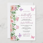 Invitation Élégant papillon rose et violet Baby shower floral (Devant)