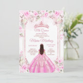 Invitation Élégant papillon rose floral Princesse Quiñceanera (Debout devant)