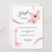 Invitation Elégant Papillon rose pâle Fleur Anniversaire (Devant)