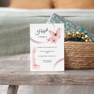 Invitation Elégant Papillon rose pâle Fleur Anniversaire