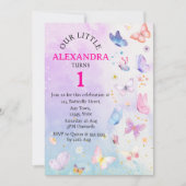 Invitation Élégant papillon rose violet floral Anniversaire (Devant)