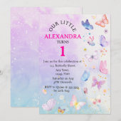 Invitation Élégant papillon rose violet floral Anniversaire (Devant / Derrière)