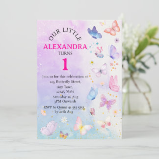 Invitation Élégant papillon rose violet floral Anniversaire