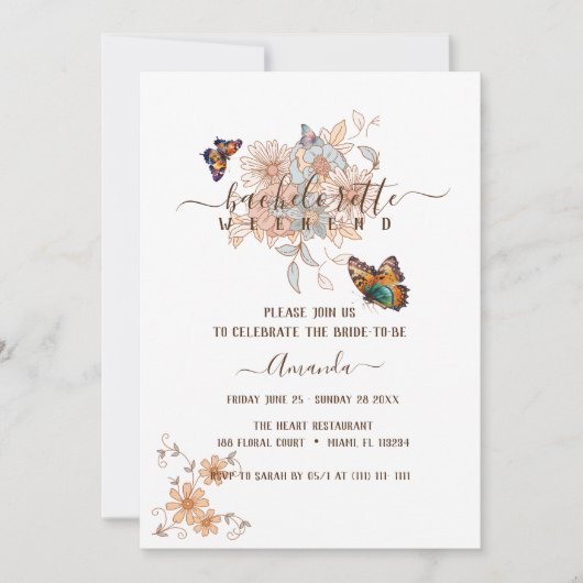 Invitation Elégant Papillon Super Art Bachelorette Week-end (Devant)