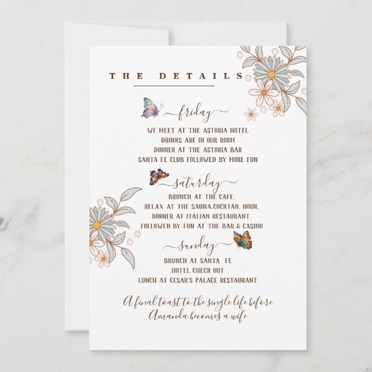 Invitation Elégant Papillon Super Art Bachelorette Week-end (Dos)