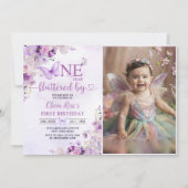 Invitation Élégant Papillon violet 1er anniversaire de fête P (Devant)