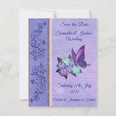 Invitation Élégant Papillon Violet & Hibiscus Enregistrer La  (Devant)