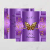 Invitation Élégant Papillon Violet Or pour Toute Réception de (Devant / Derrière)