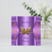 Invitation Élégant Papillon Violet Or pour Toute Réception de (Debout devant)