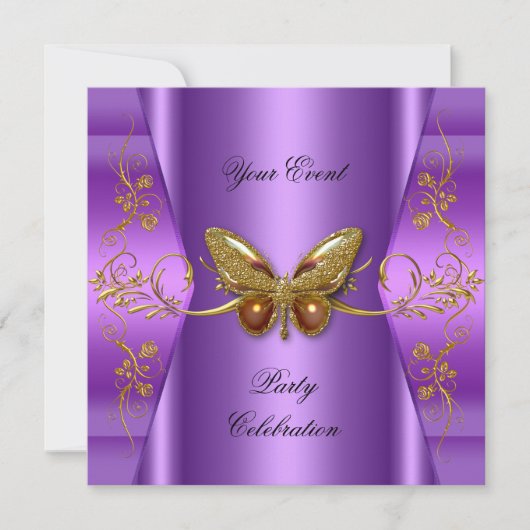 Invitation Élégant Papillon Violet Or pour Toute Réception de (Devant)