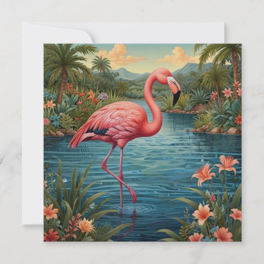 Invitation Élégant paradis tropical flamand rose (Devant)