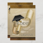 Invitation Élégant parchemin de fin d'études (Devant / Derrière)