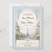 Invitation Elégant Paris Tour Eiffel Mariage bleu Poudrier (Devant)