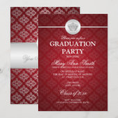Invitation Élégant Parti de la graduation Rouge de la Couronn (Devant / Derrière)