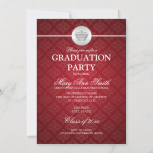 Invitation Élégant Parti de la graduation Rouge de la Couronn