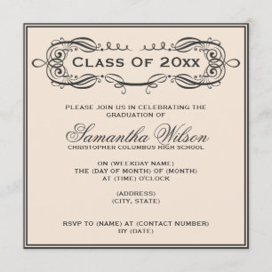 Invitation Élégant Parti de la graduation Vintage frôle le no