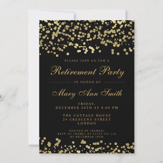 Invitation Élégant Parti de la retraite Gold Foil Confetti (Devant)
