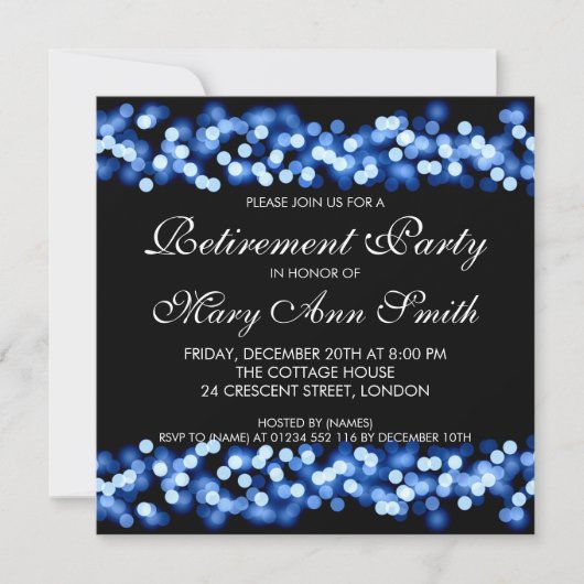 Invitation Élégant parti de retraite Blue Hollywood Glam (Devant)
