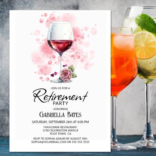 Invitation Élégant Parti de retraite en verre de vin