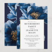 Invitation Élégant Parti de retraite floral bleu marine (Devant / Derrière)