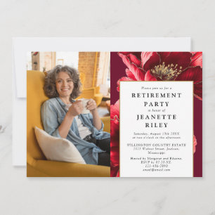 Invitation Élégant Parti de retraite Floral Rouge