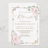 Invitation Élégant parti de retraite florale rose (Devant / Derrière)
