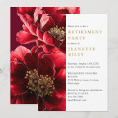 Invitation Élégant Parti de Retraite Florale Rouge Et Or (Devant / Derrière)